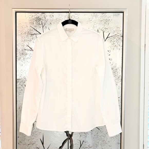 Hobbs London Womens 6 Small White Cotton Stretch Crisp Button Down Shirt Top - Picture 2 of 12